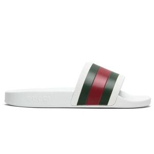 New Gucci Men's Stripe Slide Pool Sandals White Size 6